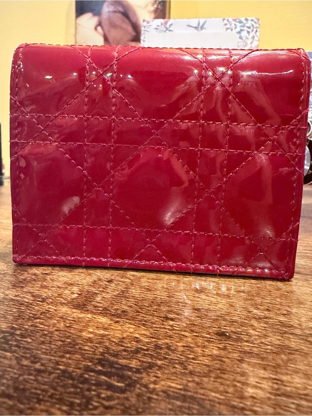 Mini Lady Dior Gardenia Wallet 🍒 Red Patent Cannage Calfskin - Picture 8 of 17